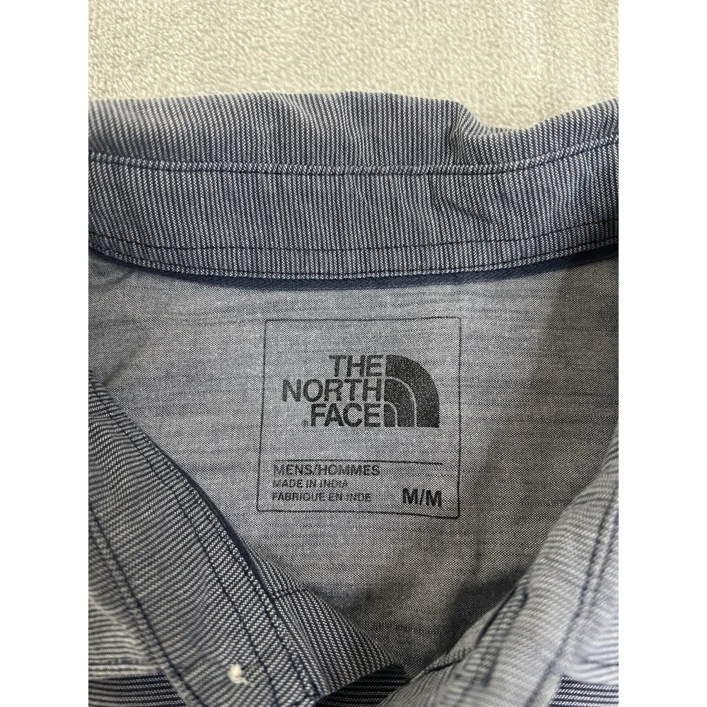 The North Face Mens Shirt Medium Blue Striped Short Sleeve